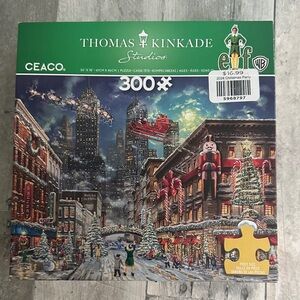 Thomas Kinkade Festive Cityscape Puzzle - Red and Green